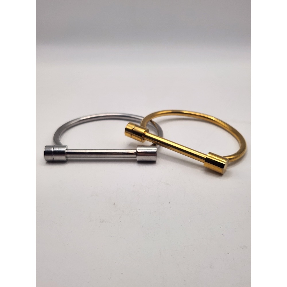 Kinsley Armelle Screw Bar‎ Cuff Bracelet Set Gold Silver Tone Minimalist Bangle